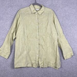 J.Jill Love Linen Button Up Shirt Womens 1X Relaxed Fit Lightweight Coastal